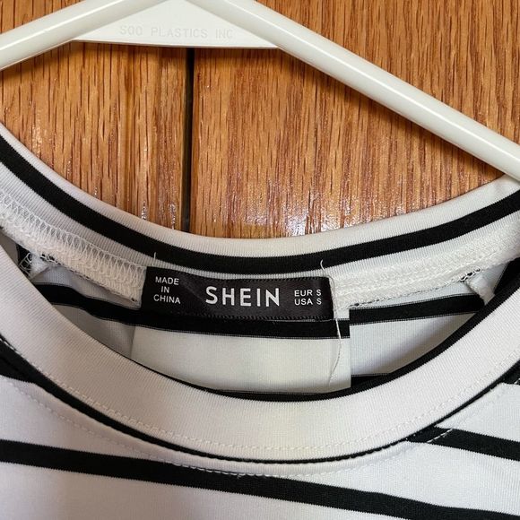 SHEIN Dress Stripes Lace Hem Short Sleeve Raglan Black White Size Small - Picture 3 of 3